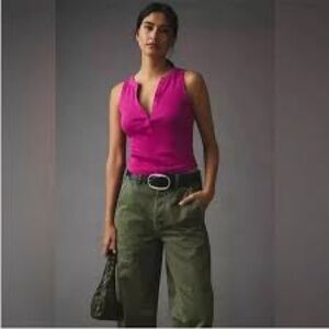 Anthropologie Pilcro Andie Ribbed Sleeveless Henley in Raspberry